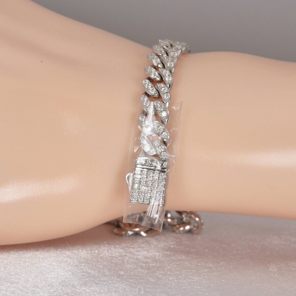 Fully Iced Moissanite Cuban Bracelet 8mm Wide - Picture 2 of 5